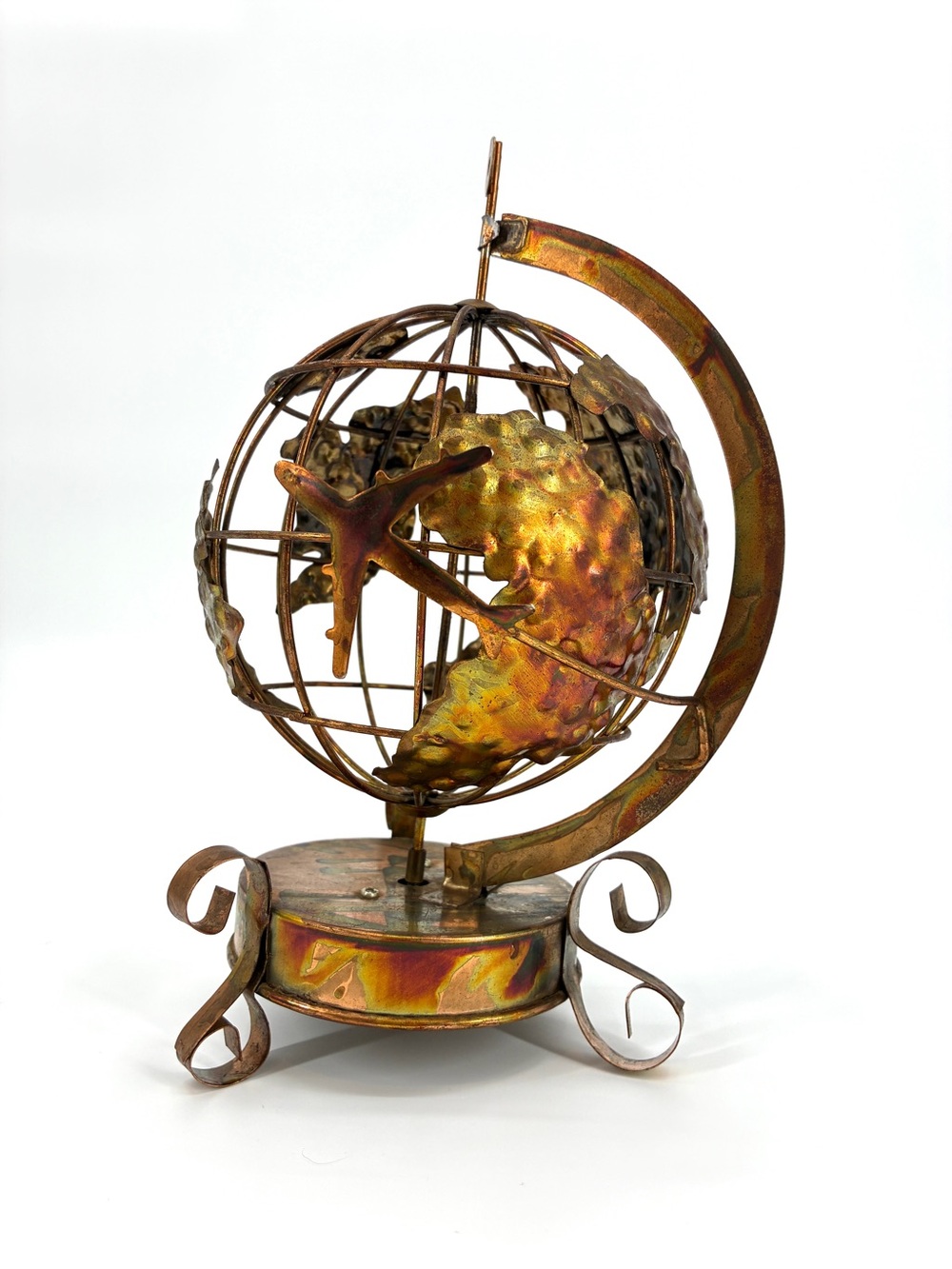 Vintage Gold Metal Musical World Earth Globe Patina Happy Days Japan Toyo